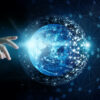Hand of touching global network connection and data exchanges on the planet earth background, Elements of this image furnished by NASA